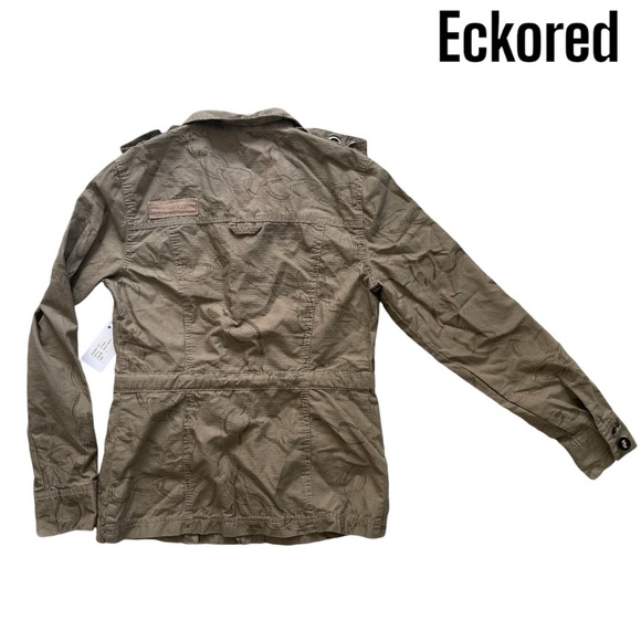 100% cotton rip stop Eckored military jacket with tonal chain print sz small NWT - Picture 2 of 12